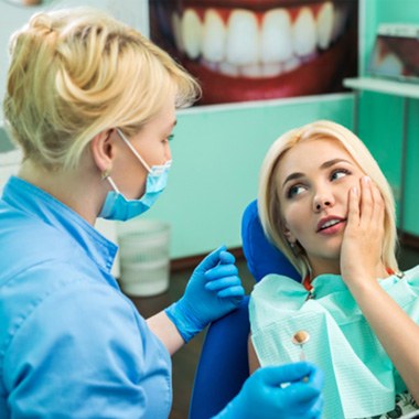 Woman at dentist for a toothache