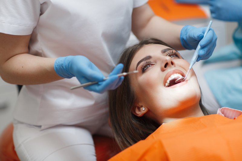 A dentist performing an oral cancer screening