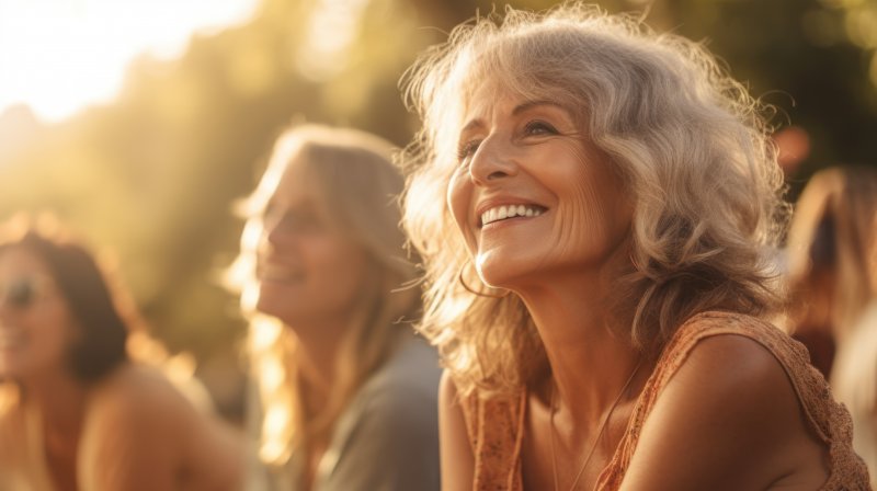 An older woman smiling with her dental implants